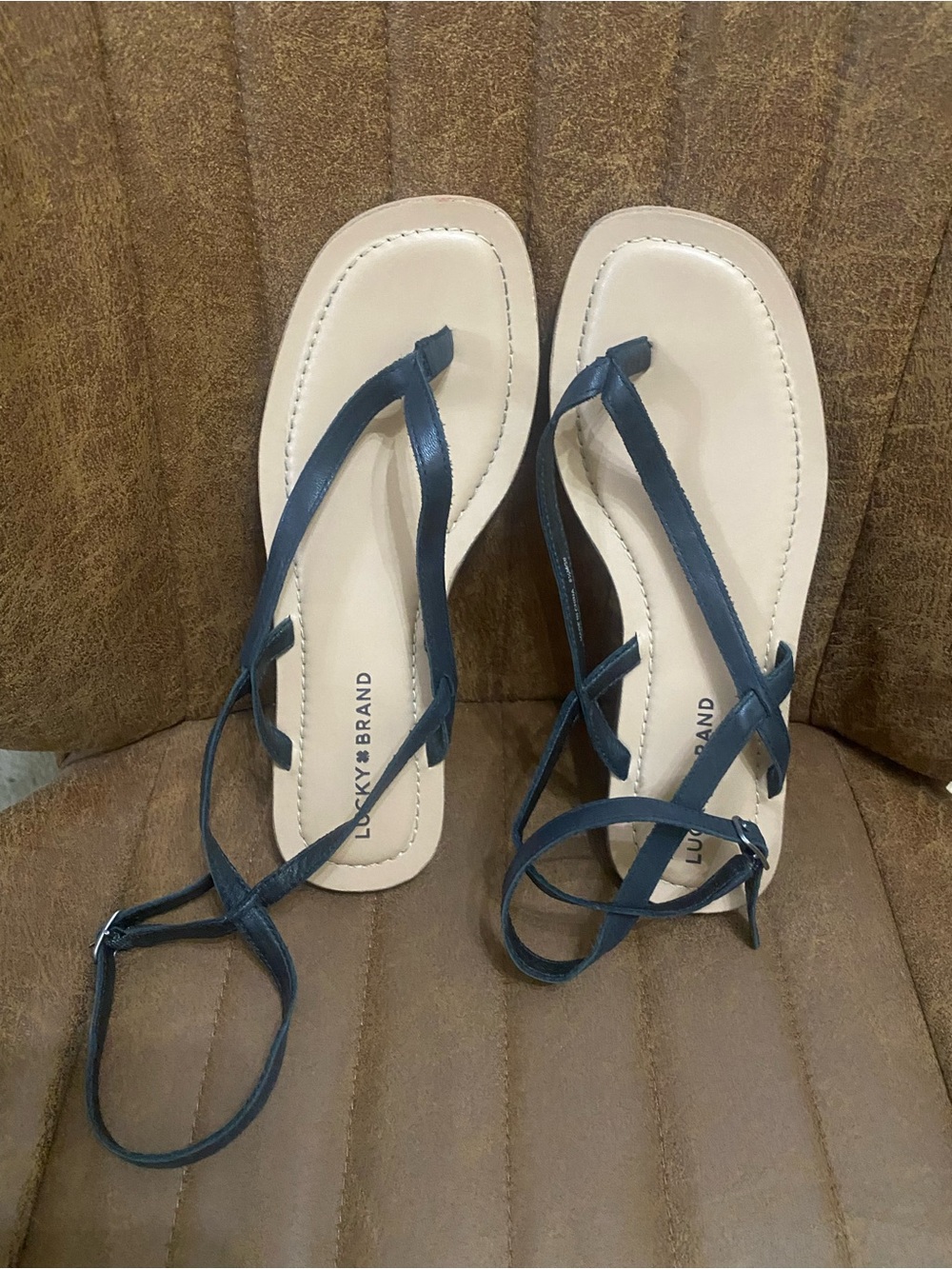 Lucky Brand Navy Leather Wrap Sandals